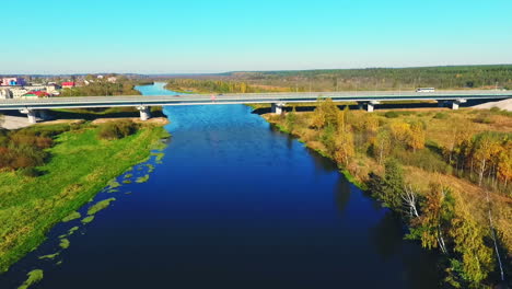 river bridge aerial view. landscape highway road above river