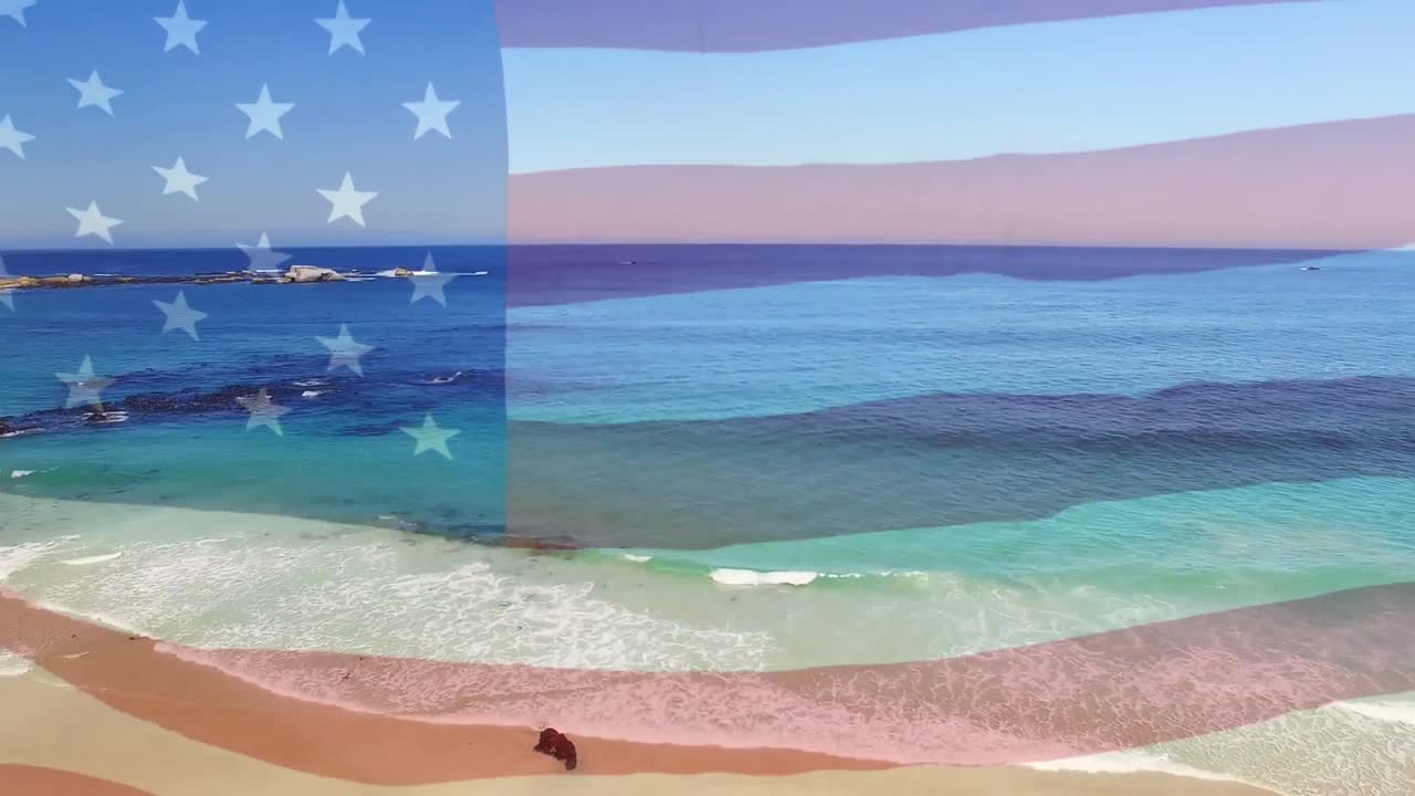 해변과 바다 파도의 공중 전망에 대항하여 우리  ⁇ 발을 흔드는 디지털 구성