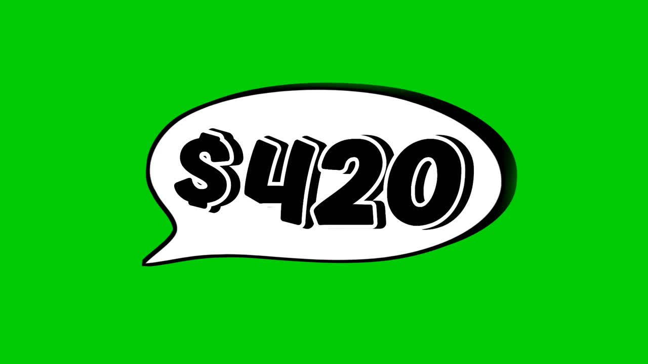 Animation $420 dollar price in a speech bubble green screen. Perfect for sales, ads, or promo videos. Easy to use and customize in your projects video element