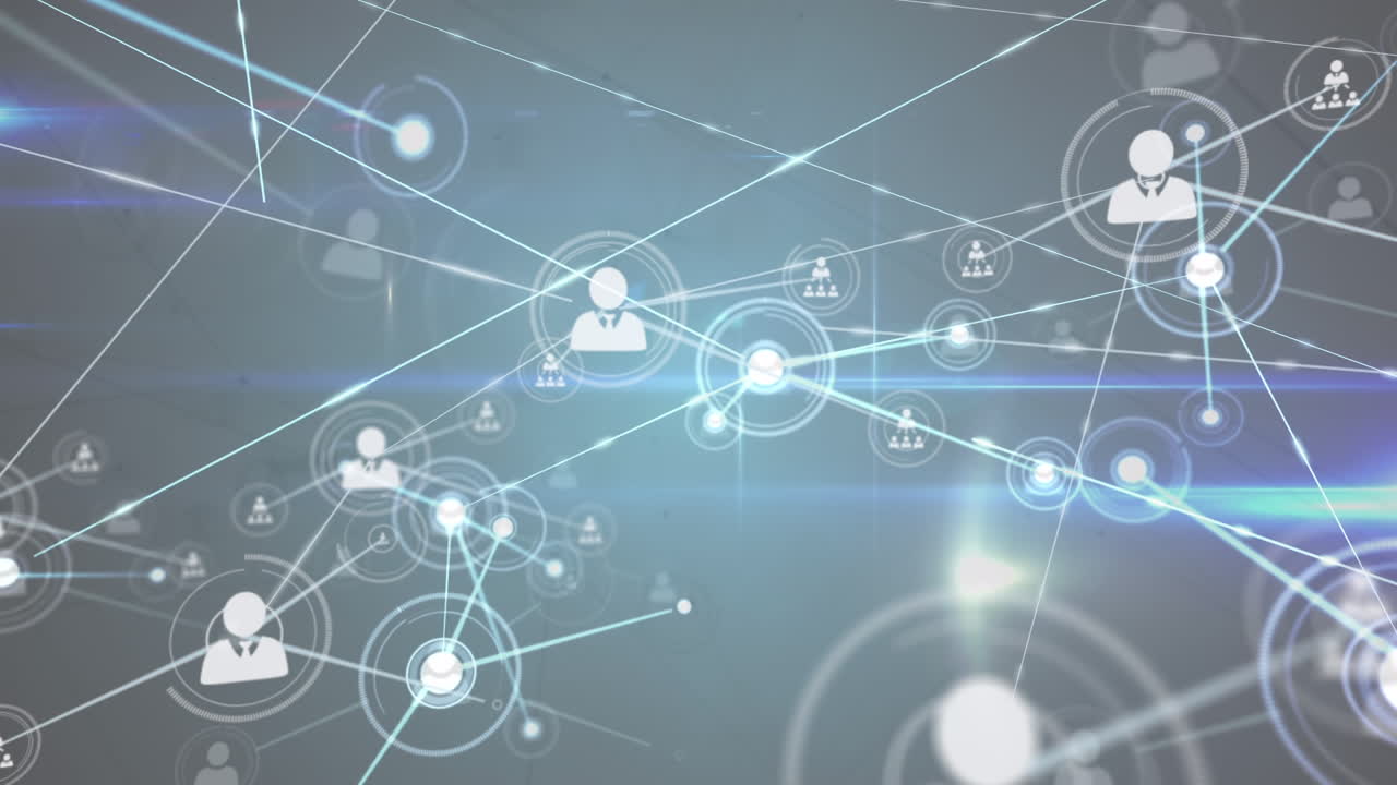 animación de la creciente red de iconos de personas que transfieren datos a través de luces brillantes
