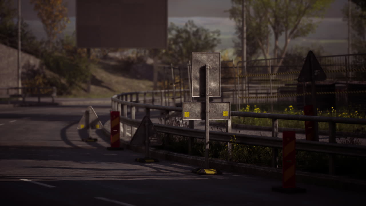 señales de tráfico y señales de tráfico en el sitio de construcción durante el día