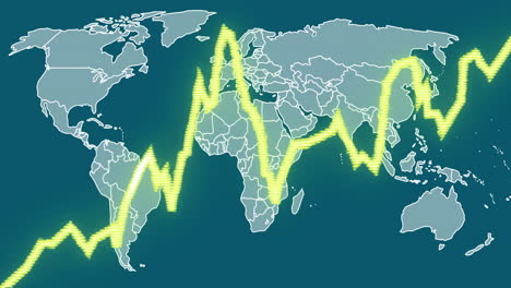 fluctuating financial graph over world map animation