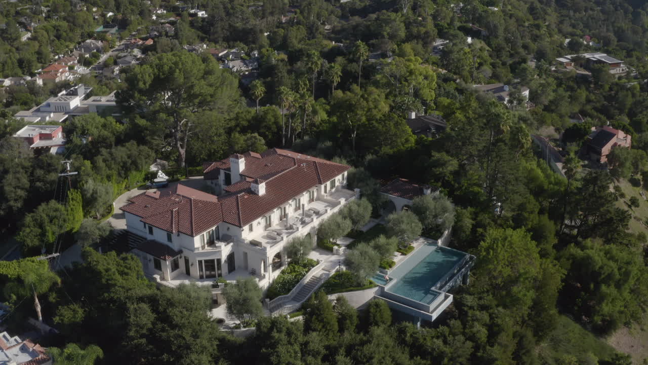 Close view of huge estate off Benedict Canyon in Beverly Hills California