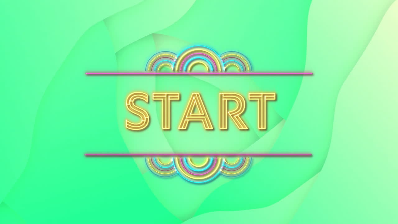 START text animation over abstract green background with colorful lines