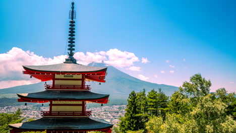 la pagoda de chureito y el monte fuji japón tiempo de lapso nubes cielo azul