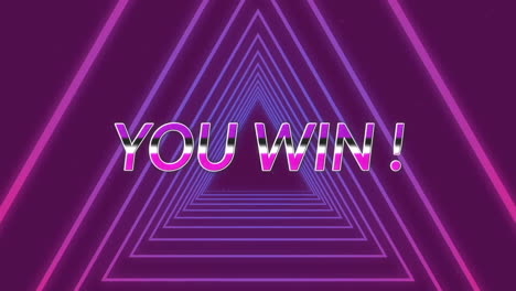 purple you win text against neon triangles in seamless motion on purple background