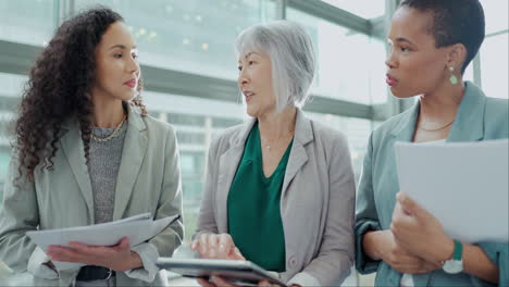tablet, planning and teamwork with business people