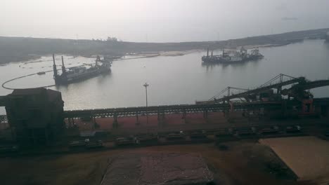 Loaded-Coal-Trucks-In-Line-At-The-Loading-Terminal-Of-Paradip-Port-In-Odisha,-India