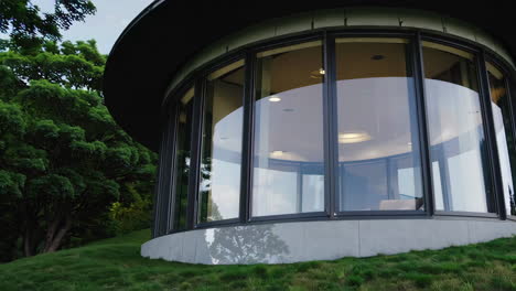 modern round building in a park
