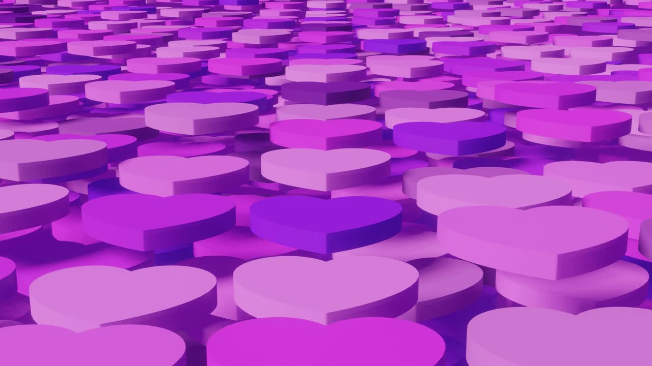 fondo animado de bucle sin costuras con formas de corazón rosas y violetas. concepto de fondo romántico de vacaciones del día de san valentín