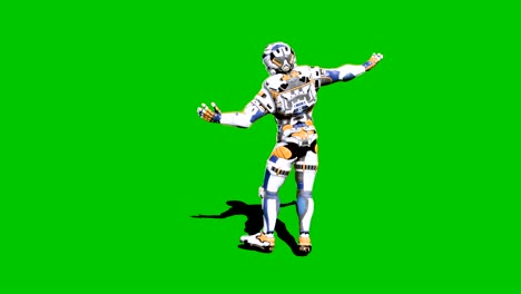 astronauta-soldado del futuro, bailando frente a una pantalla verde. animación realista en bucle.