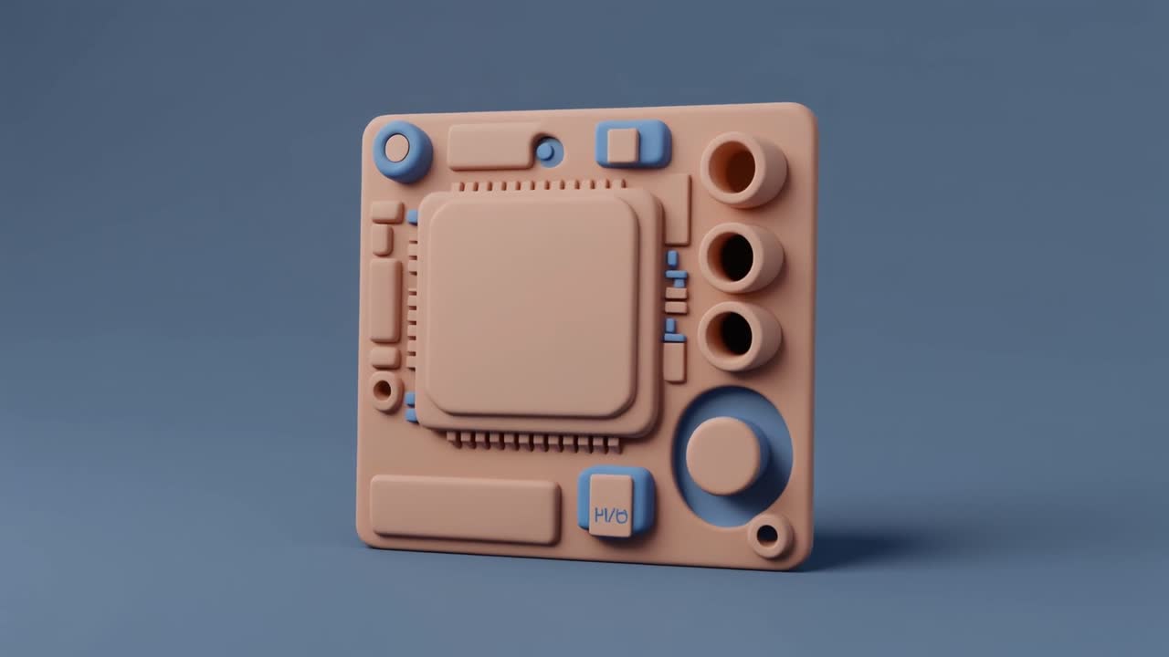 Stylized 3D Animation of a Rotating Computer Circuit Board