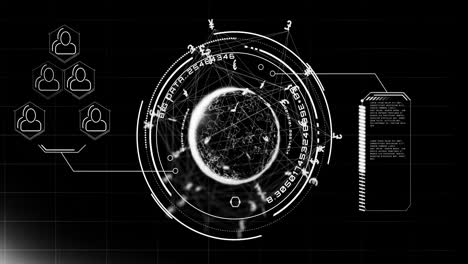 Animación-Del-Globo-Con-Procesamiento-De-Datos-Sobre-Fondo-Oscuro