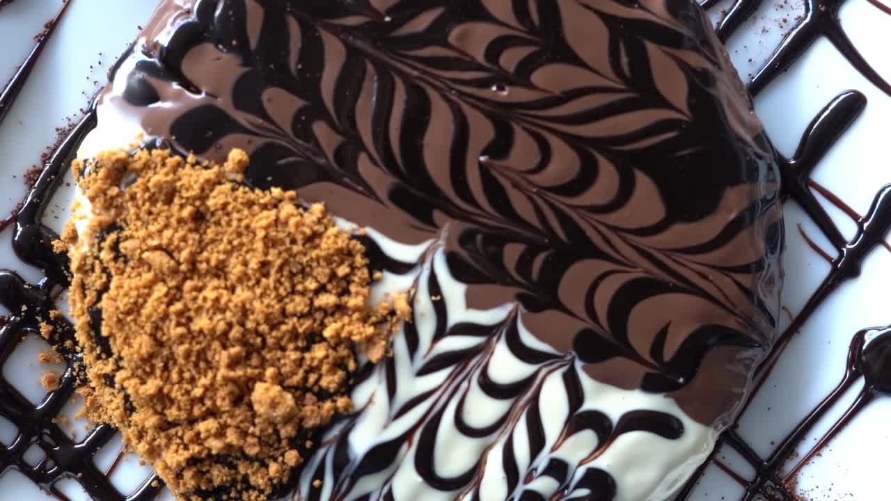 A view of a cake with sweets, close up shot, high angle shot