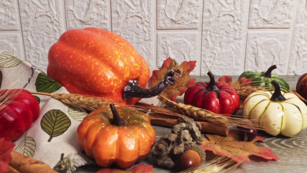 Autumn Thanksgiving Decoration with Pumpkins and Fall Leaves