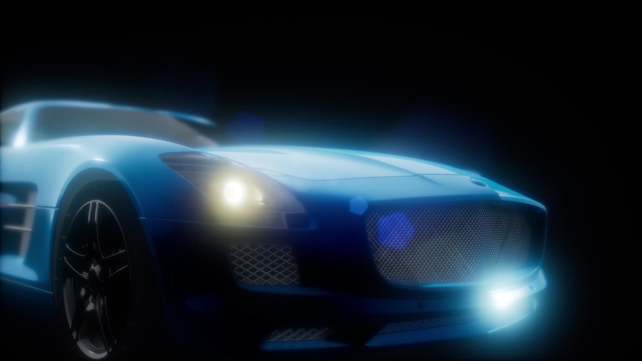 coche deportivo de lujo en un estudio oscuro con luces brillantes