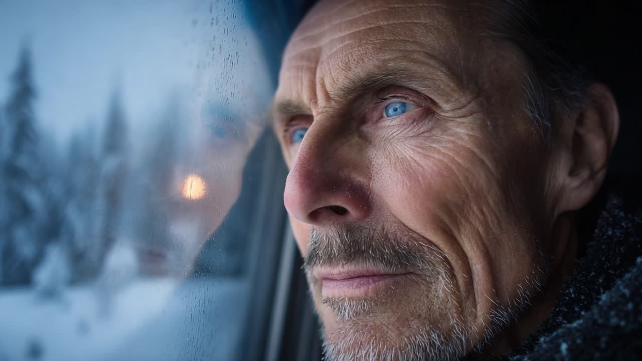 A Reflection of Contemplation: An Introspective Moment Captured Through a Frosted Window in a Serenity of Winter's Embrace
