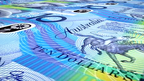 banknotes of ten australian dollars rolling on screen, cash money, loop