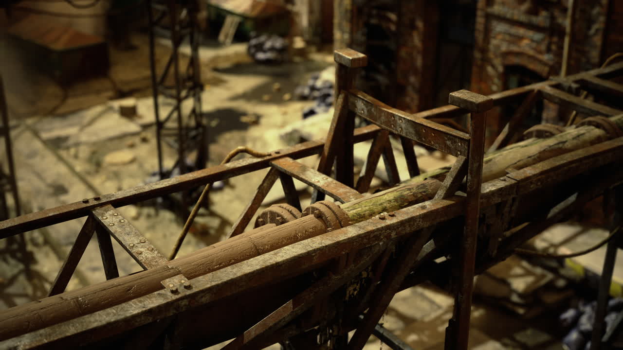 Abandoned industrial site with weathered structures and equipment remnants