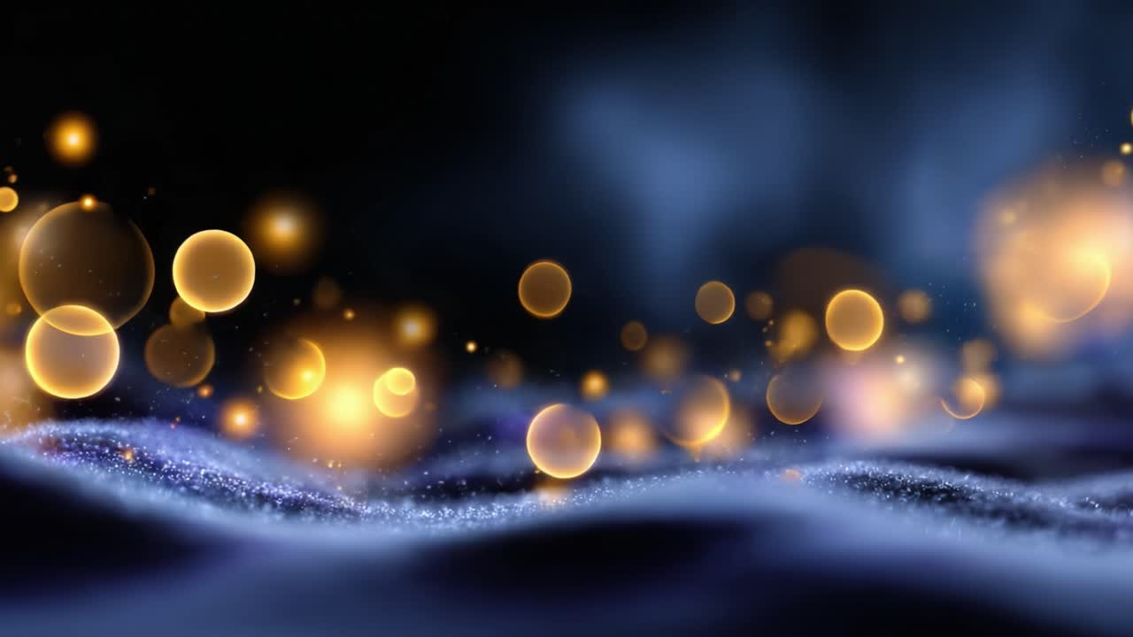 Affascinanti particelle dorate che scorrono su un paesaggio onirico di luci e ombre, creando un'atmosfera magica ricca di incanto e meraviglia