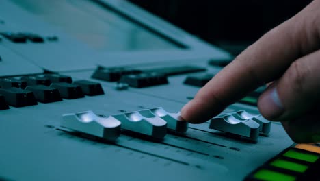 electric machine on table for working of sound designer or club dj at party in nightclub. occupation for modern lifestyle, objects for listen at background. musical player for tuning of stage close up