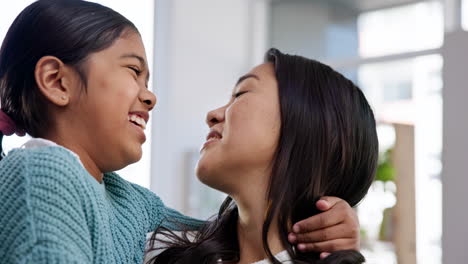 Love,-kiss-and-face-of-child-with-mother-in-home