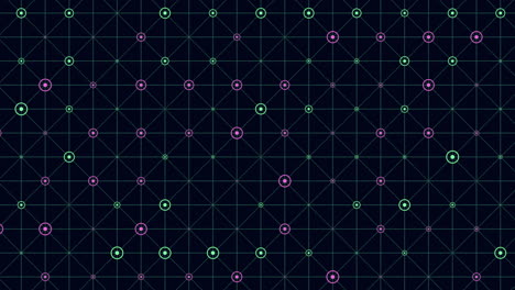 Rainbow dots pattern with neon grid