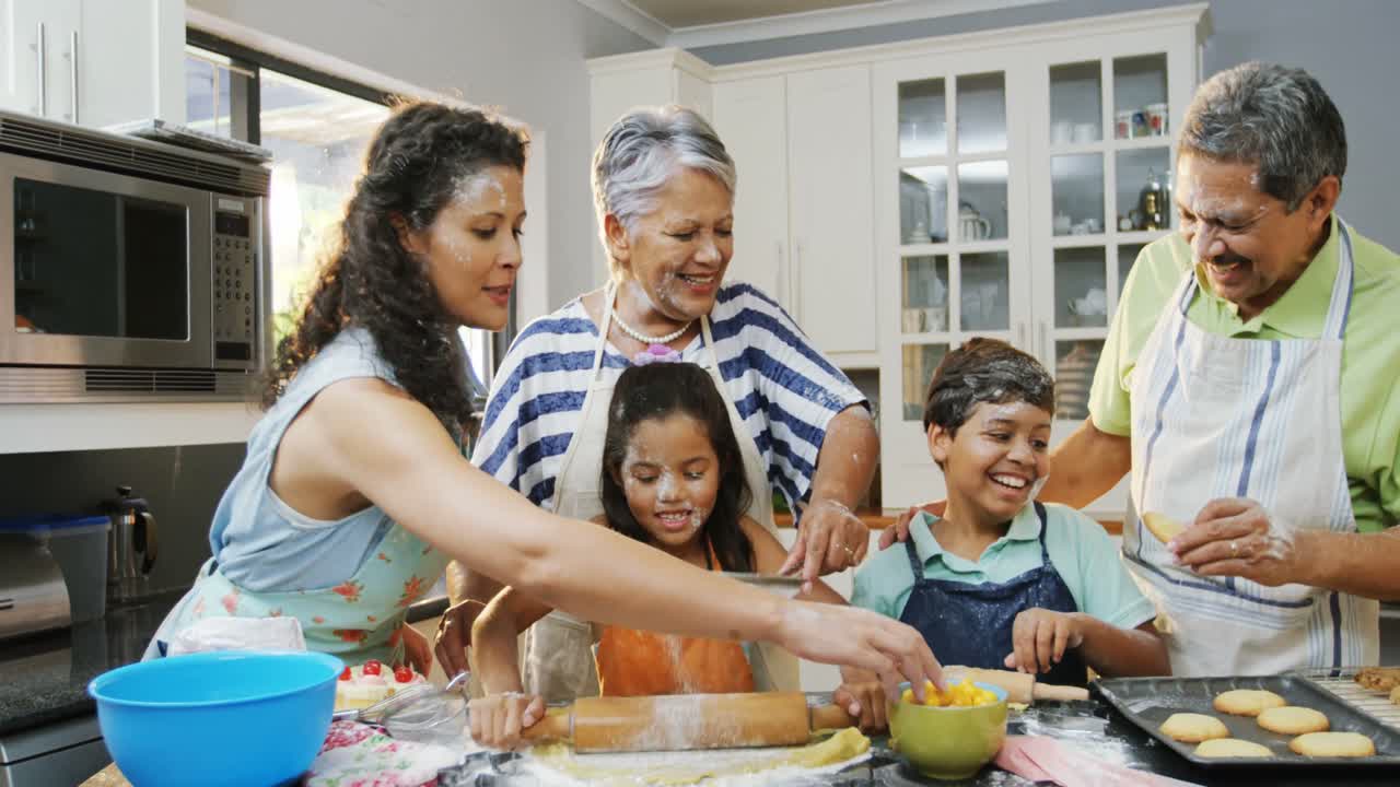 Family preparing cookies in the kitchen 4K 4k