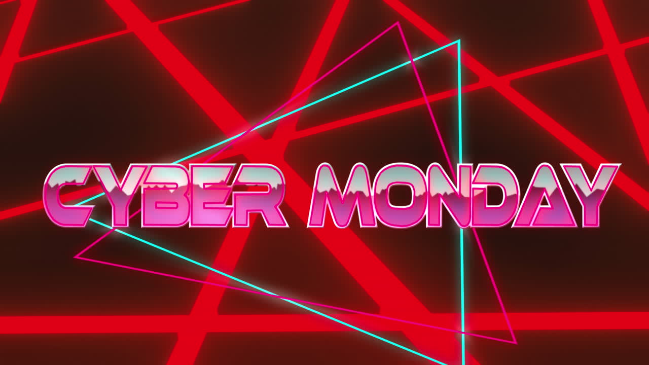 animación del texto de cyber monday con luces de neón.