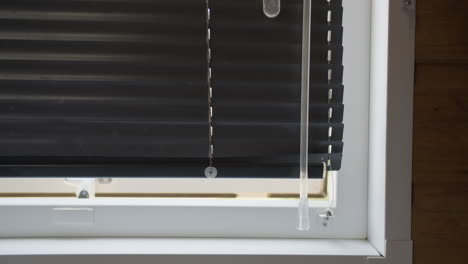 close-up of black window blinds