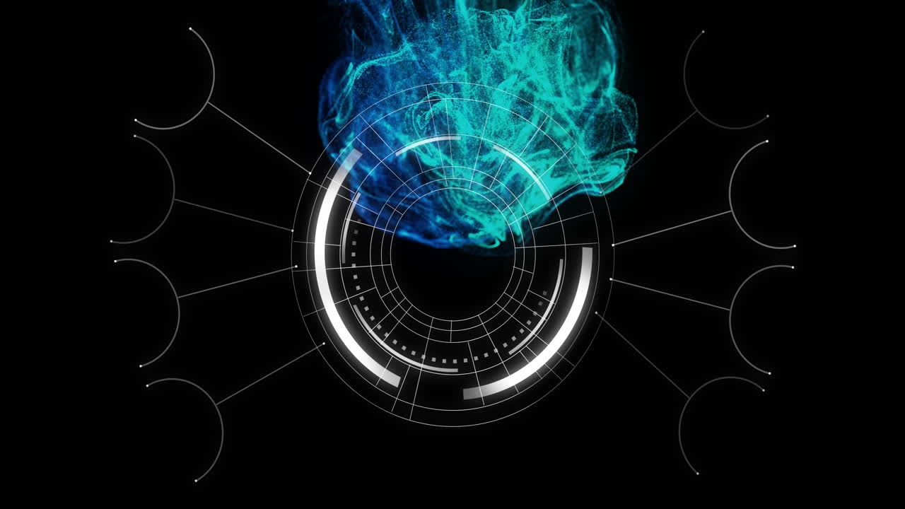 Animation of scope scanning over shapes on black background