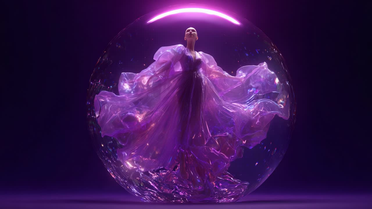 Woman in a Purple Dress Inside a Bubble