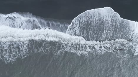 overhead view of waves on reynisfjara, black-sand beach in iceland