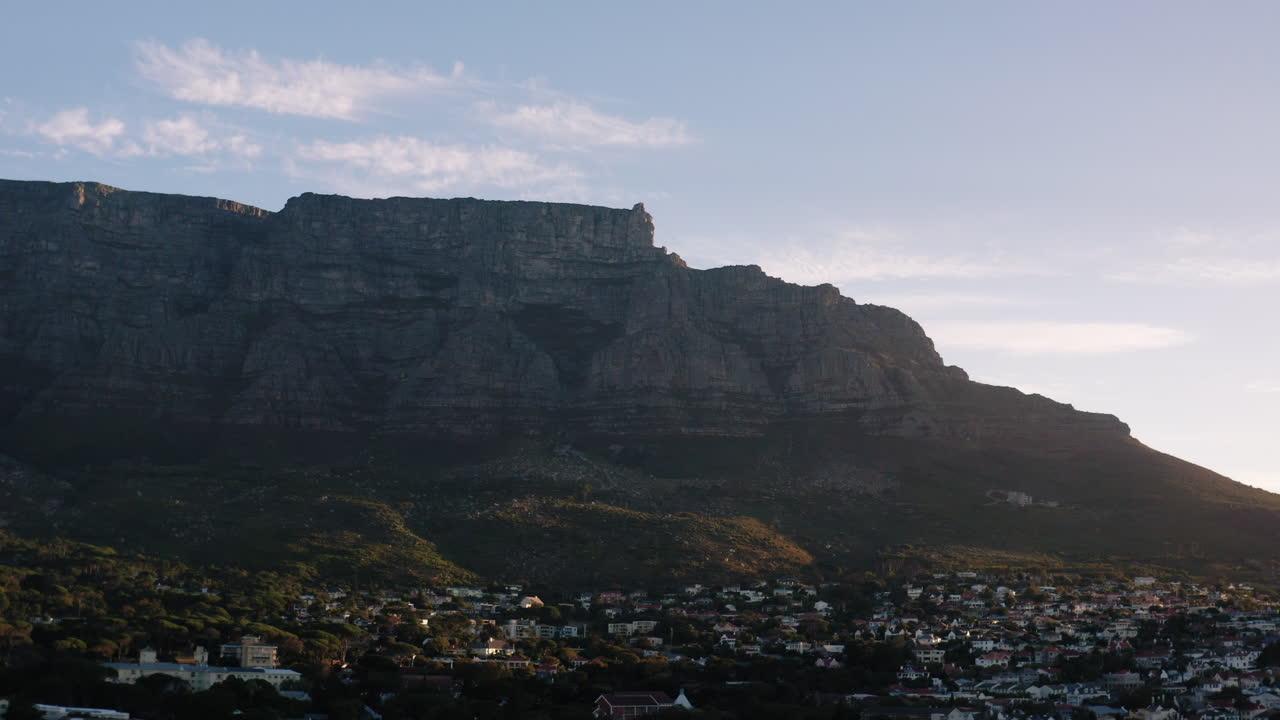 Sunset Drone Shot of Table Mountain in Cape Town, South Africa
