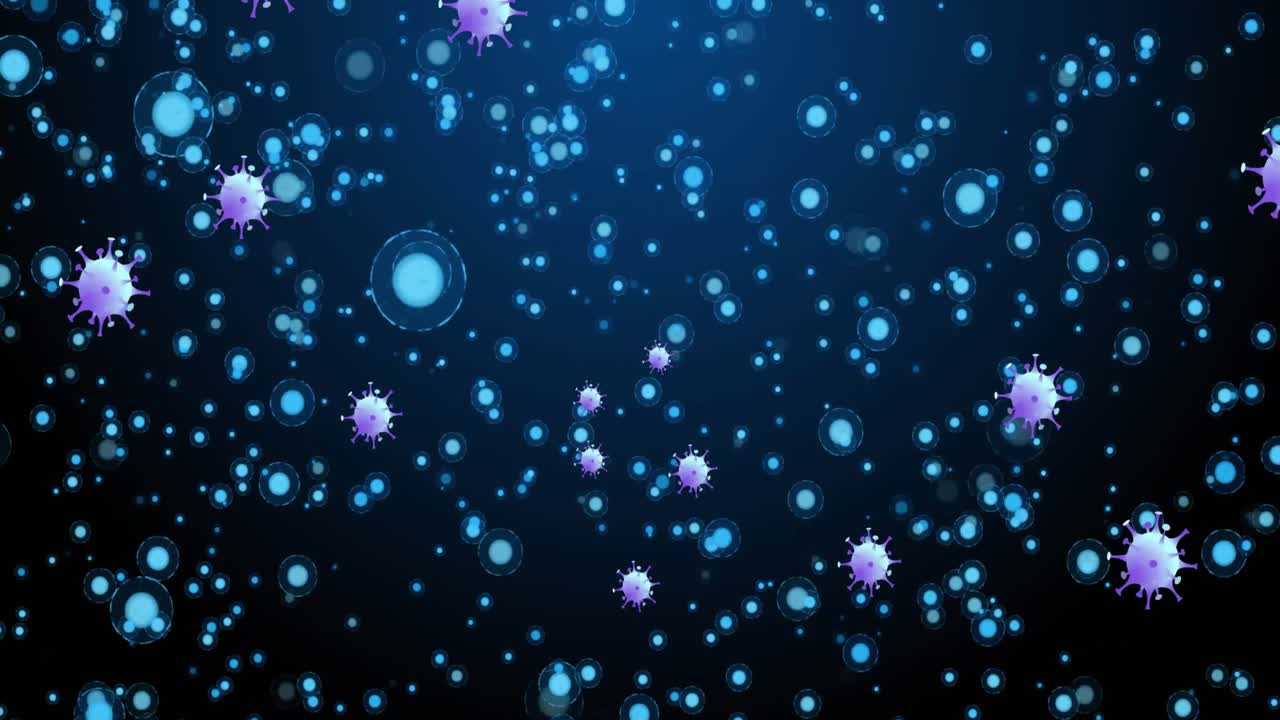 네이비 배경의 보라색 세포 위의 점들의 애니메이션