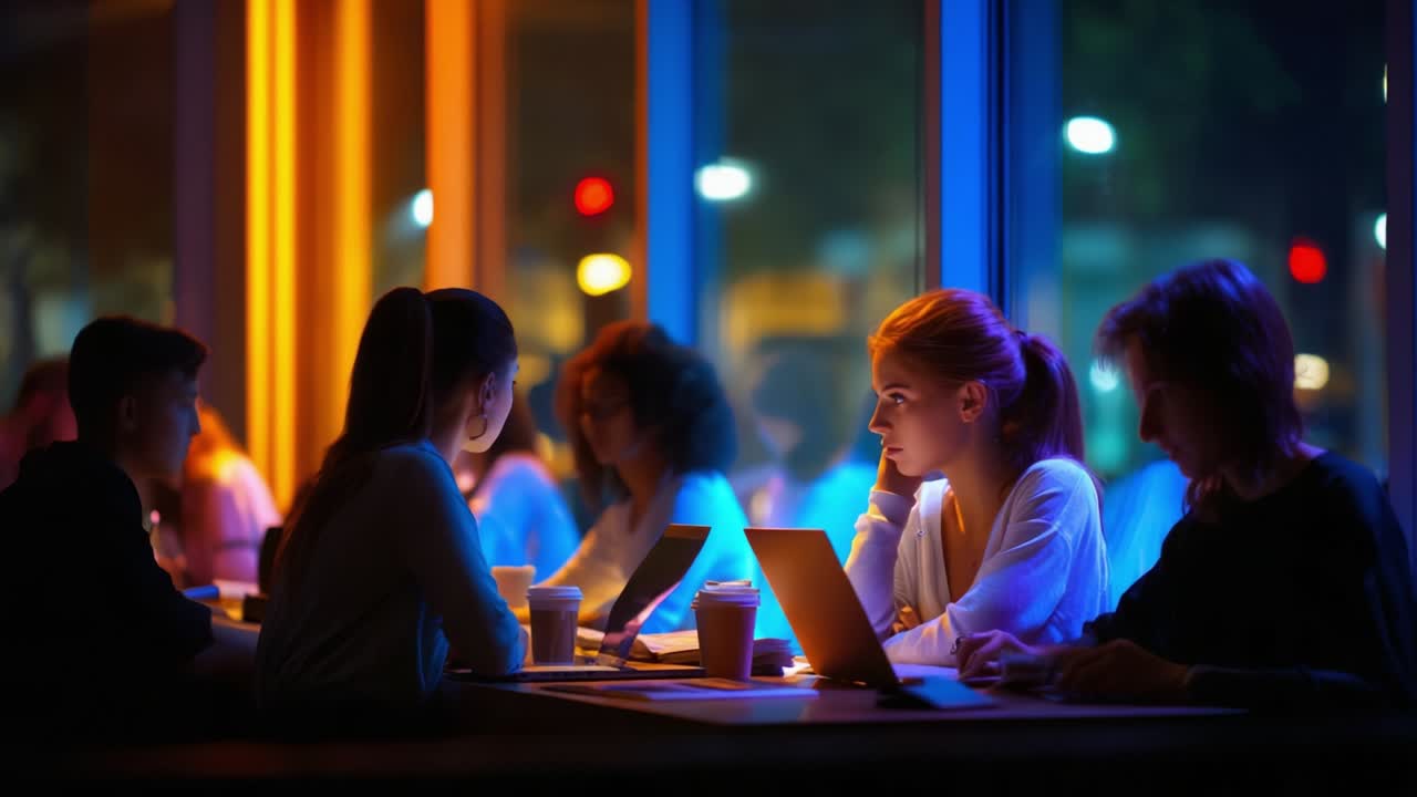 People having a meeting at night