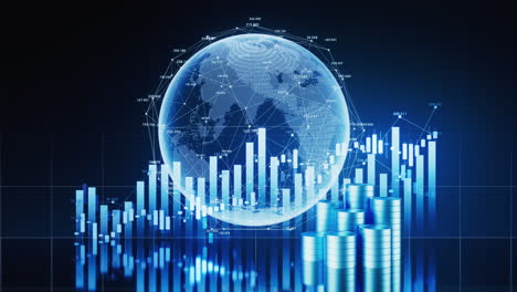 grafico statistico e terra virtuale con concetto finanziario, rendering 3d.