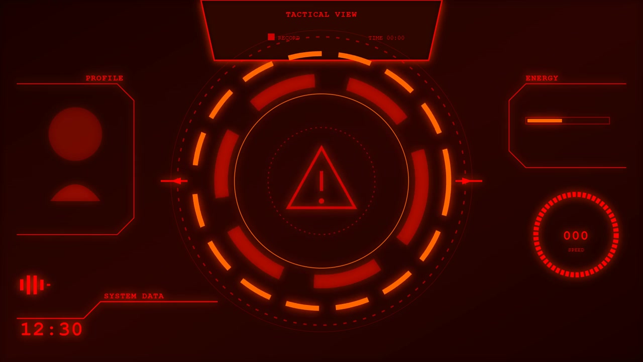 Futuristic Red Tactical HUD Interface with Warning Alert