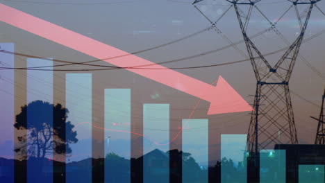 power lines with declining graph animation indicating decrease in energy consumption