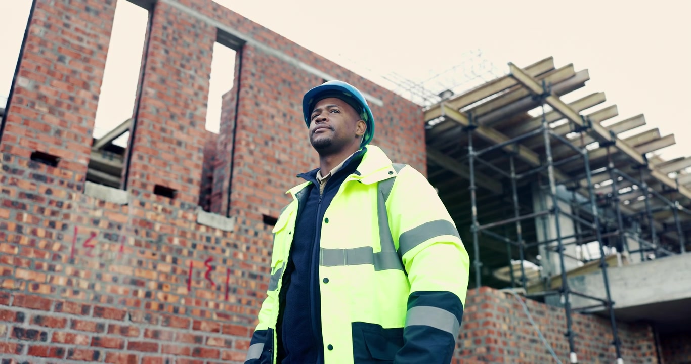 Construction Worker Standing at Building Site
