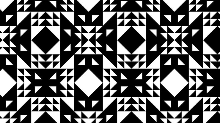 In a dynamic pattern, simple geometric shapes move around. In a flat design, a background with a seamless loop motion graphic. Monochrome rectangular tile mosaic