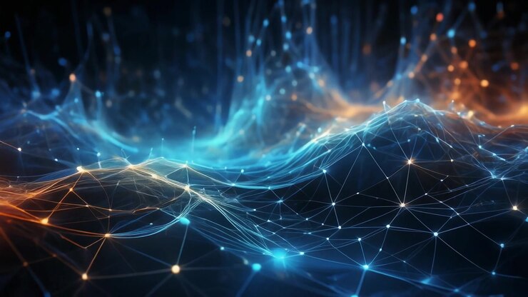 Onda di Rete Digitale Astratta con Nodi e Connessioni Luminosi