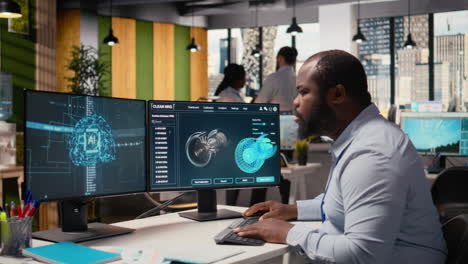 engineer works on wind turbine simulation using artificial intelligence