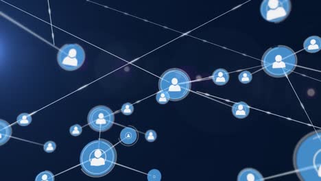 animation of network of connections with people icons on blue background