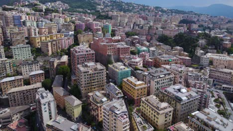 colorful architecture and densely built neighborhood of genova, italy