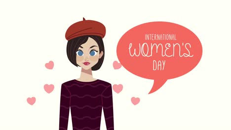 happy womens day lettering with woman speaking
