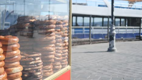 turkish simit display at a waterfront food stall