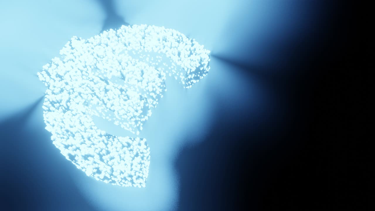 유로 화폐 표지판과 기호: 빛나는 미래의 입자, 3d 렌더링, 큐브 다각형 패턴, 비즈니스 금융, 블록체인 기술, 검은색 배경의 개념 디자인, 4k 애니메이션, 복사 공간