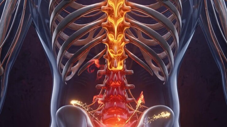 Glowing Spine and Vertebrae Column on a Human Back Model Rendering