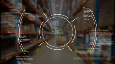 animation of circles and computer language over warehouse